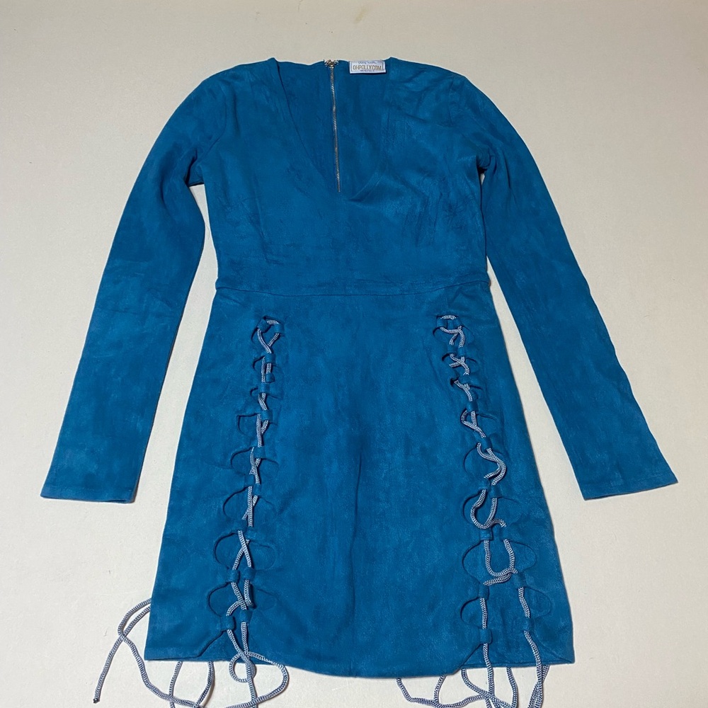 Oh Polly Blue Mini Dress with Lace-Up Sides
